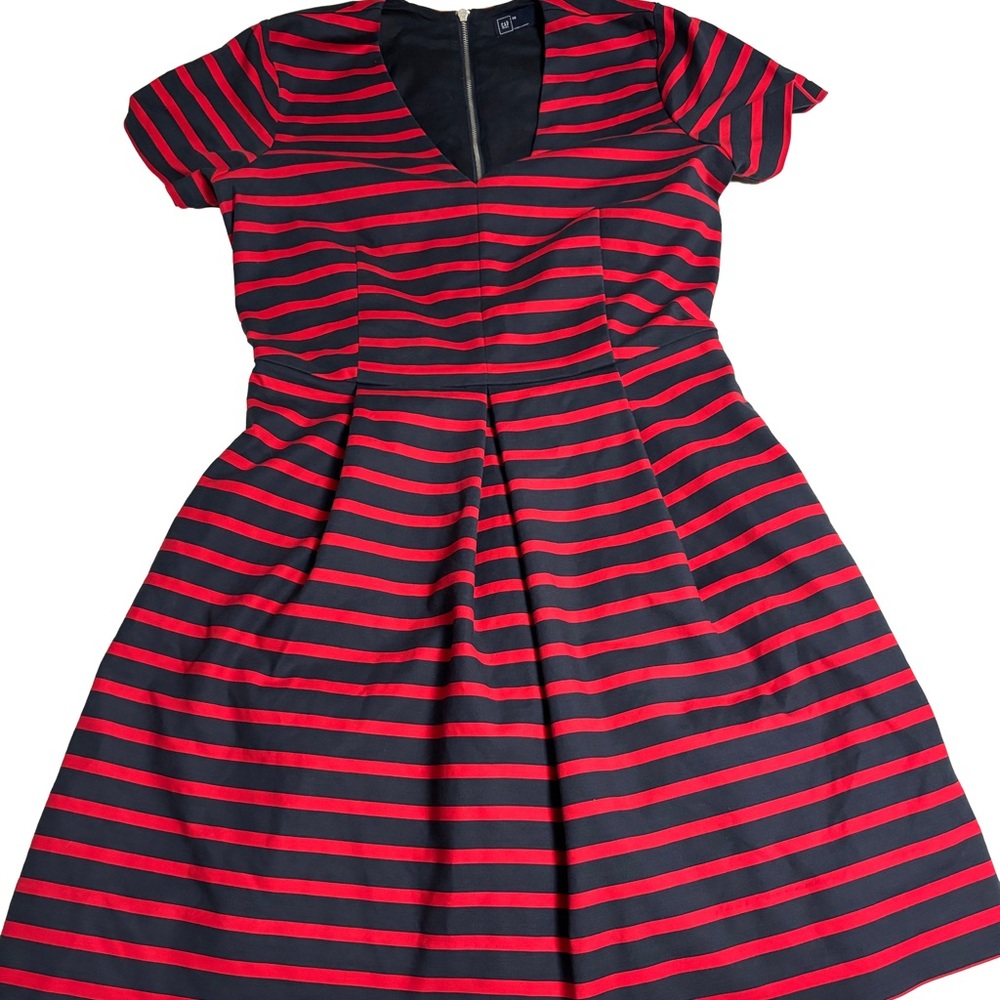 GAP Red and Blue Pleated Midi Dress V-Neck